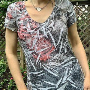 y2k all over floral sublimation graffiti print burnout tee maurices juniors xl